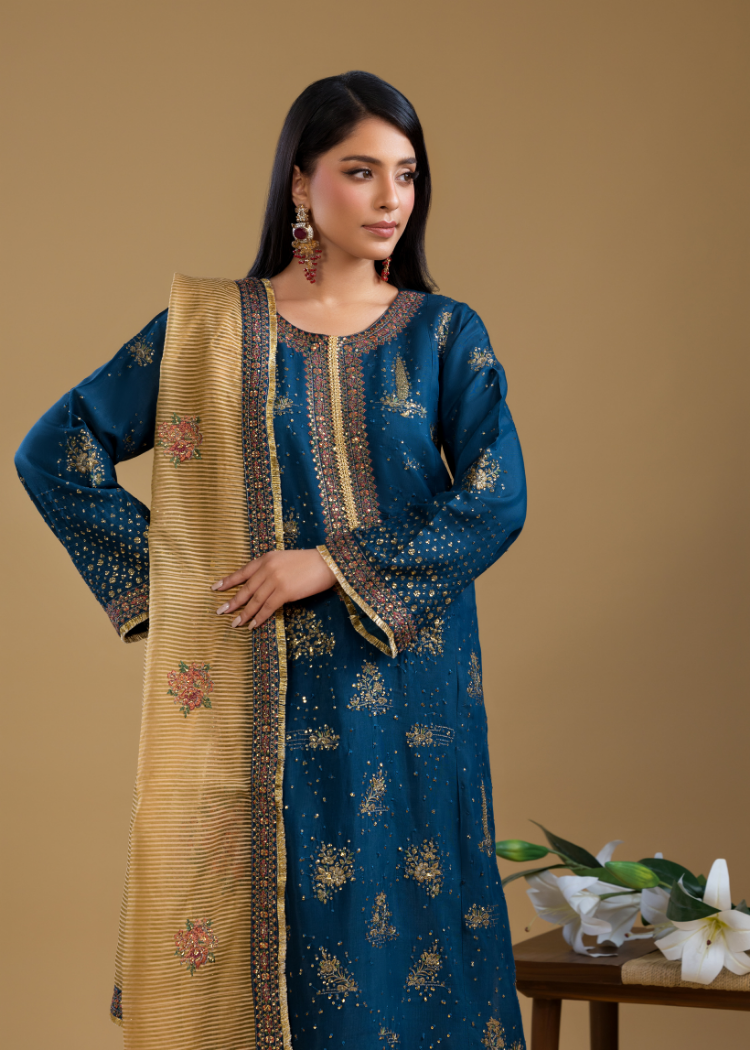 SK004- Navy Luxe Silk Ensemble