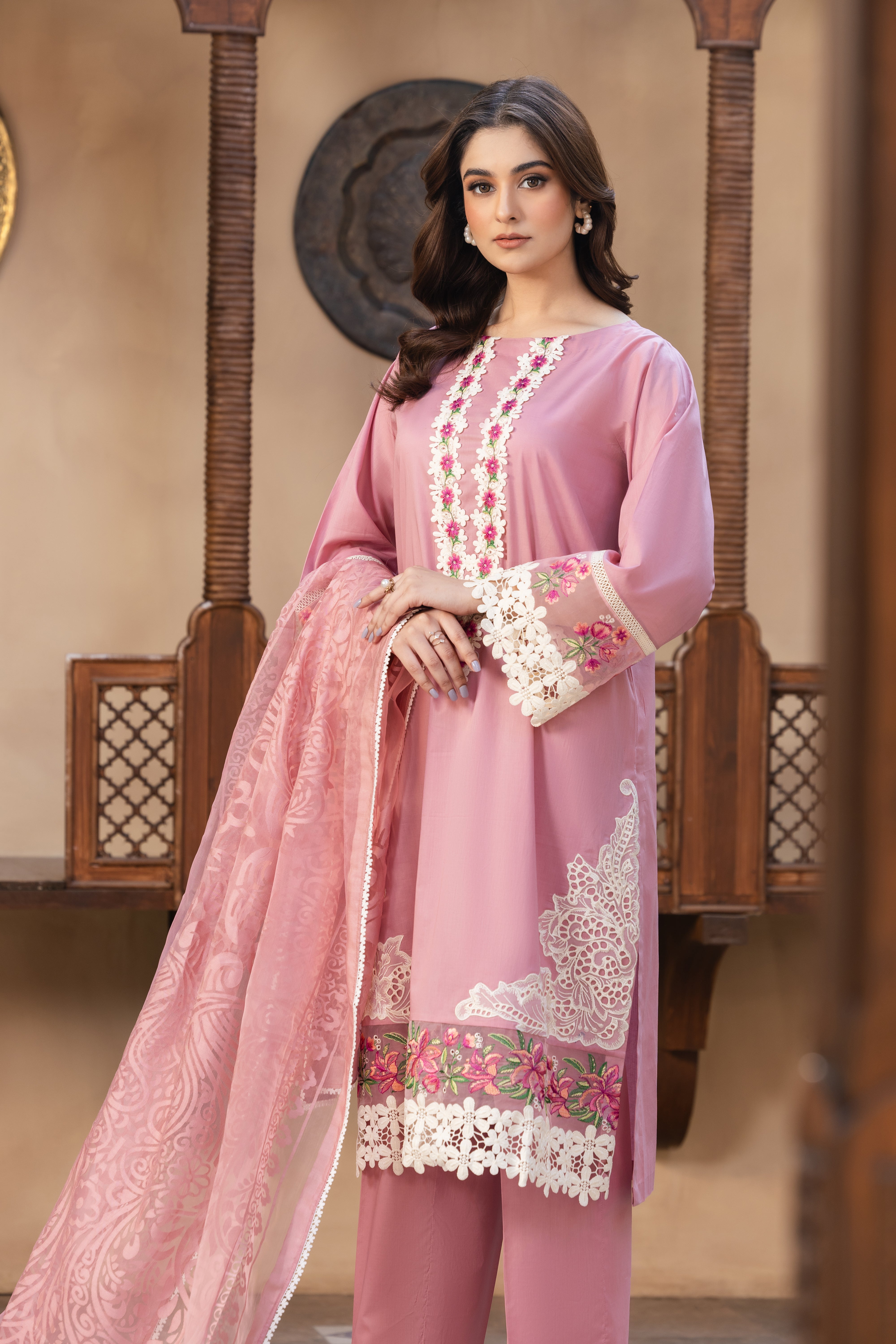 Gull Kari - Elegant Pink Embroidered Lawn Suit