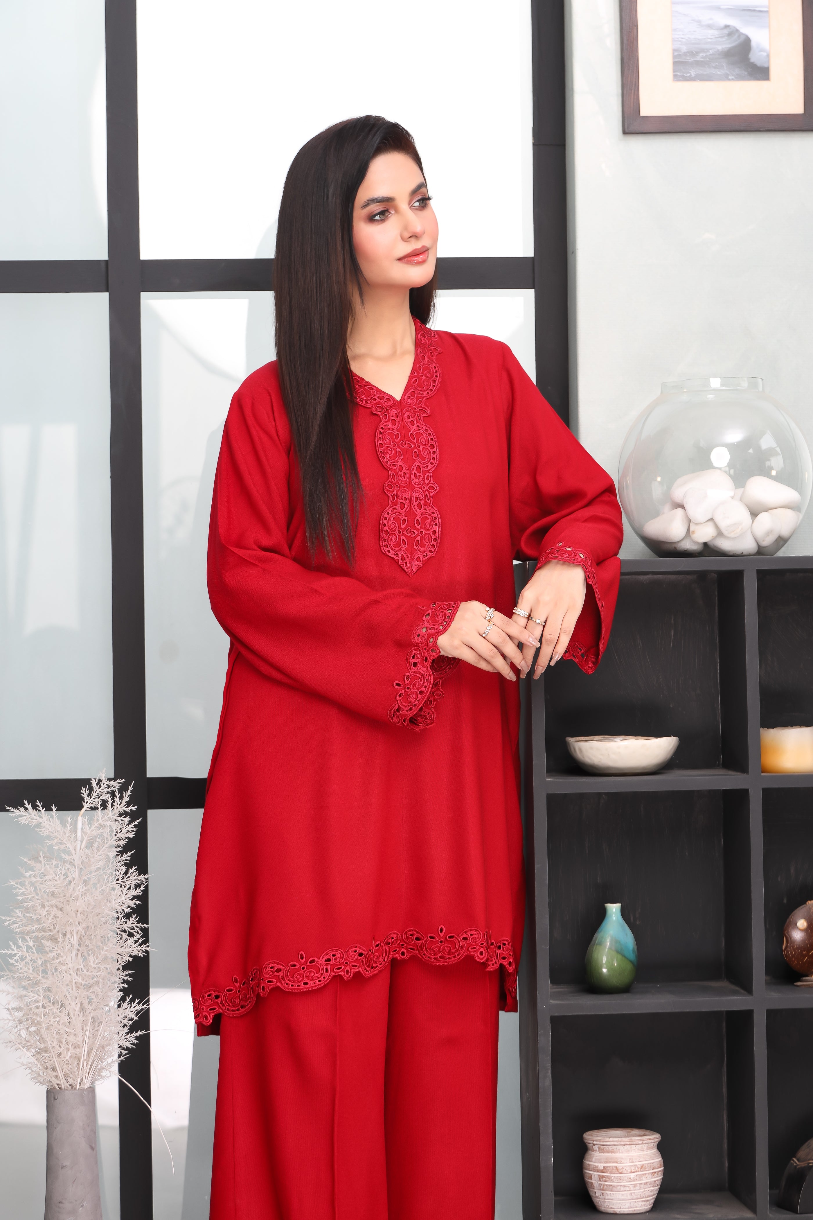 AF 711 | Sophisticated Red Wool Co-Ord Suit