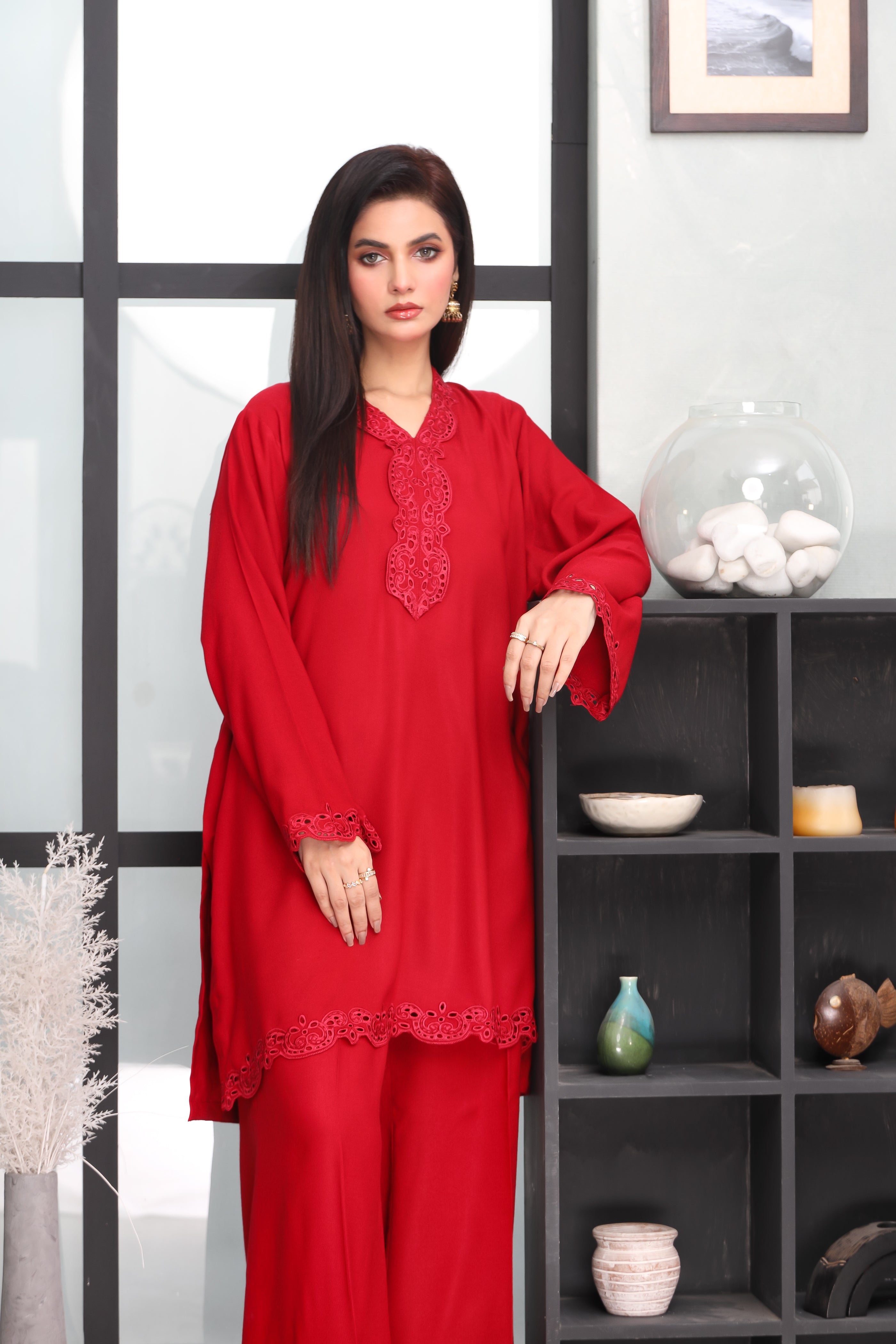 AF 711 | Sophisticated Red Wool Co-Ord Suit