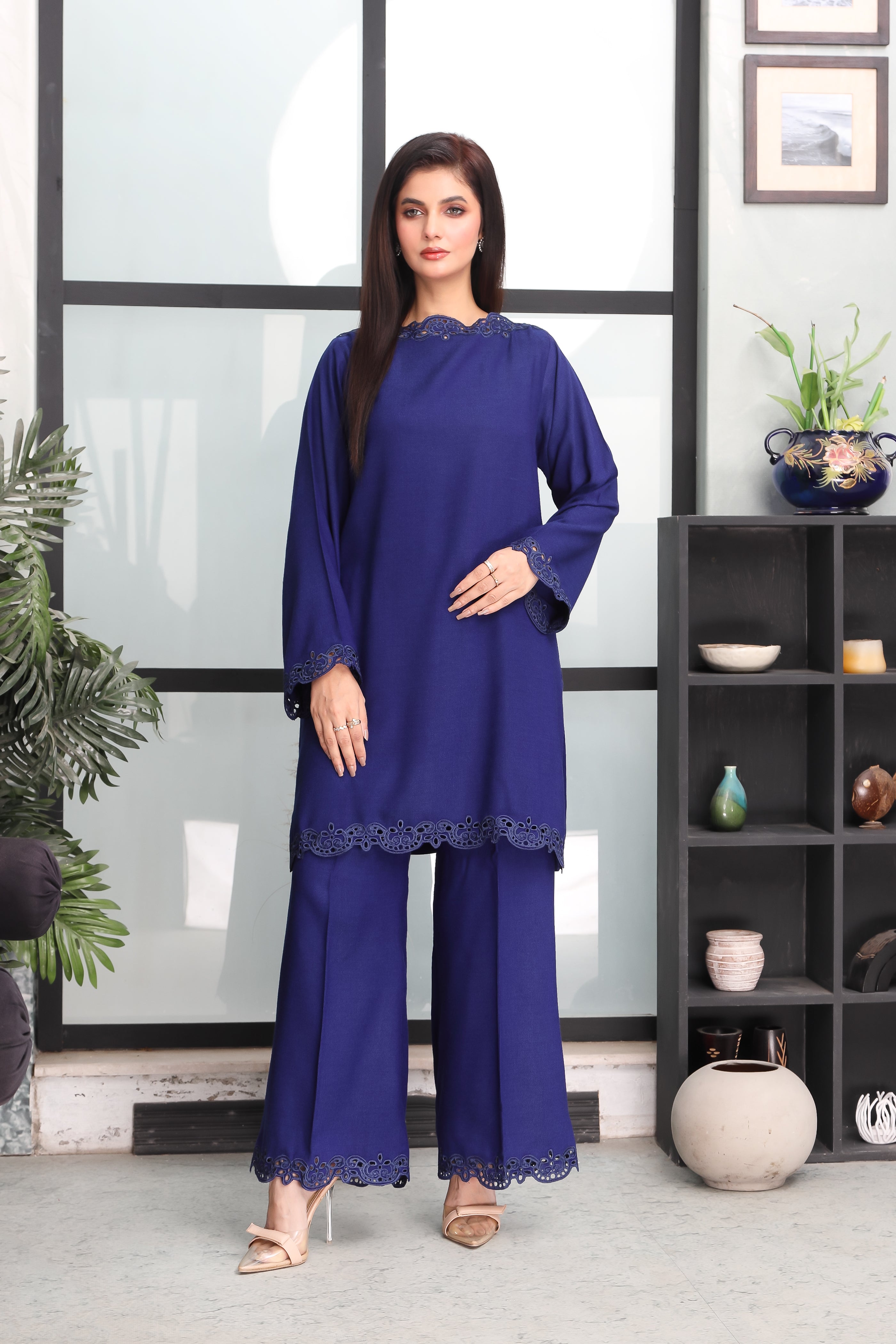 AF 712 | Stylish Peach Wool Embroidered Co-Ord Set