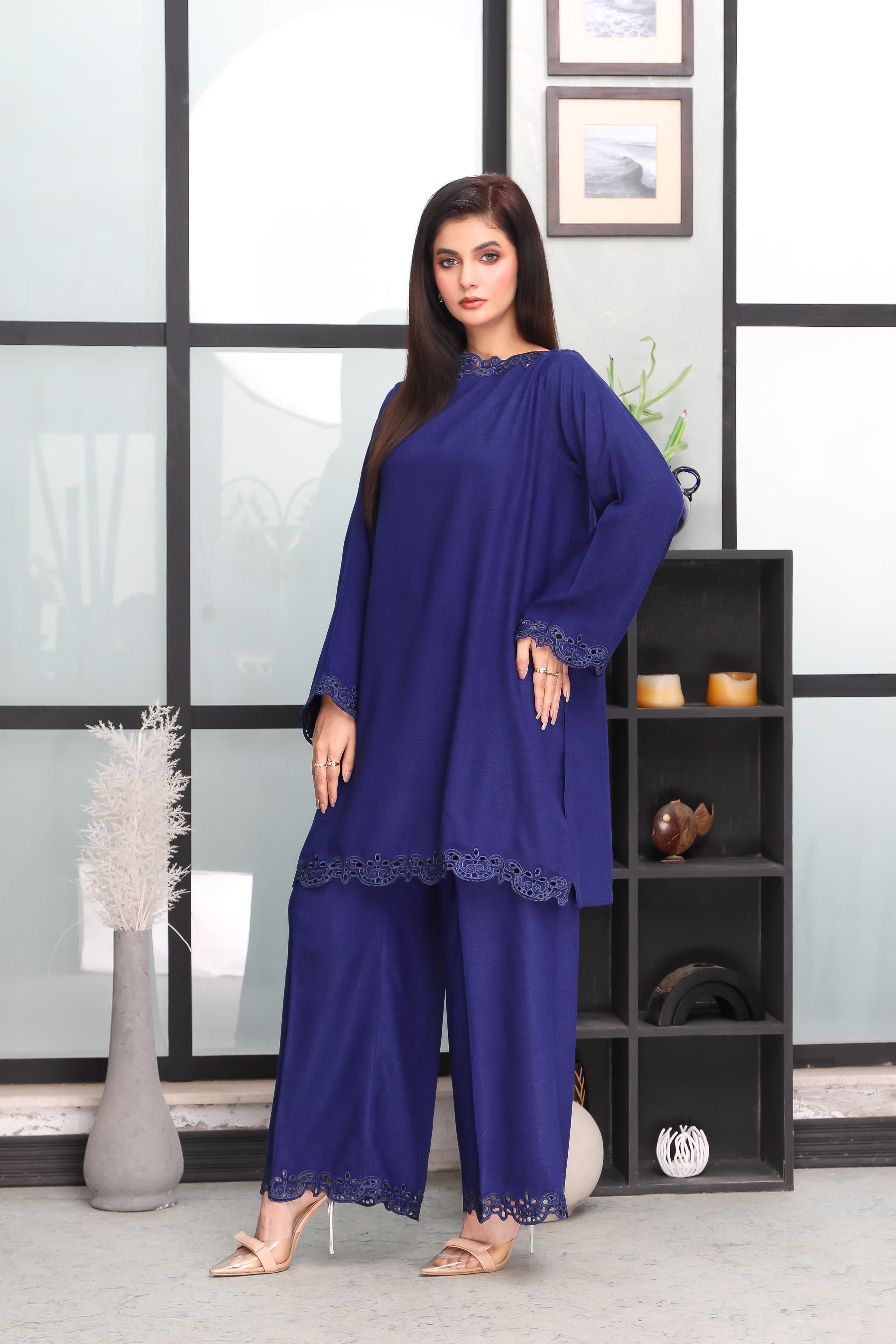 AF 712 | Stylish Peach Wool Embroidered Co-Ord Set