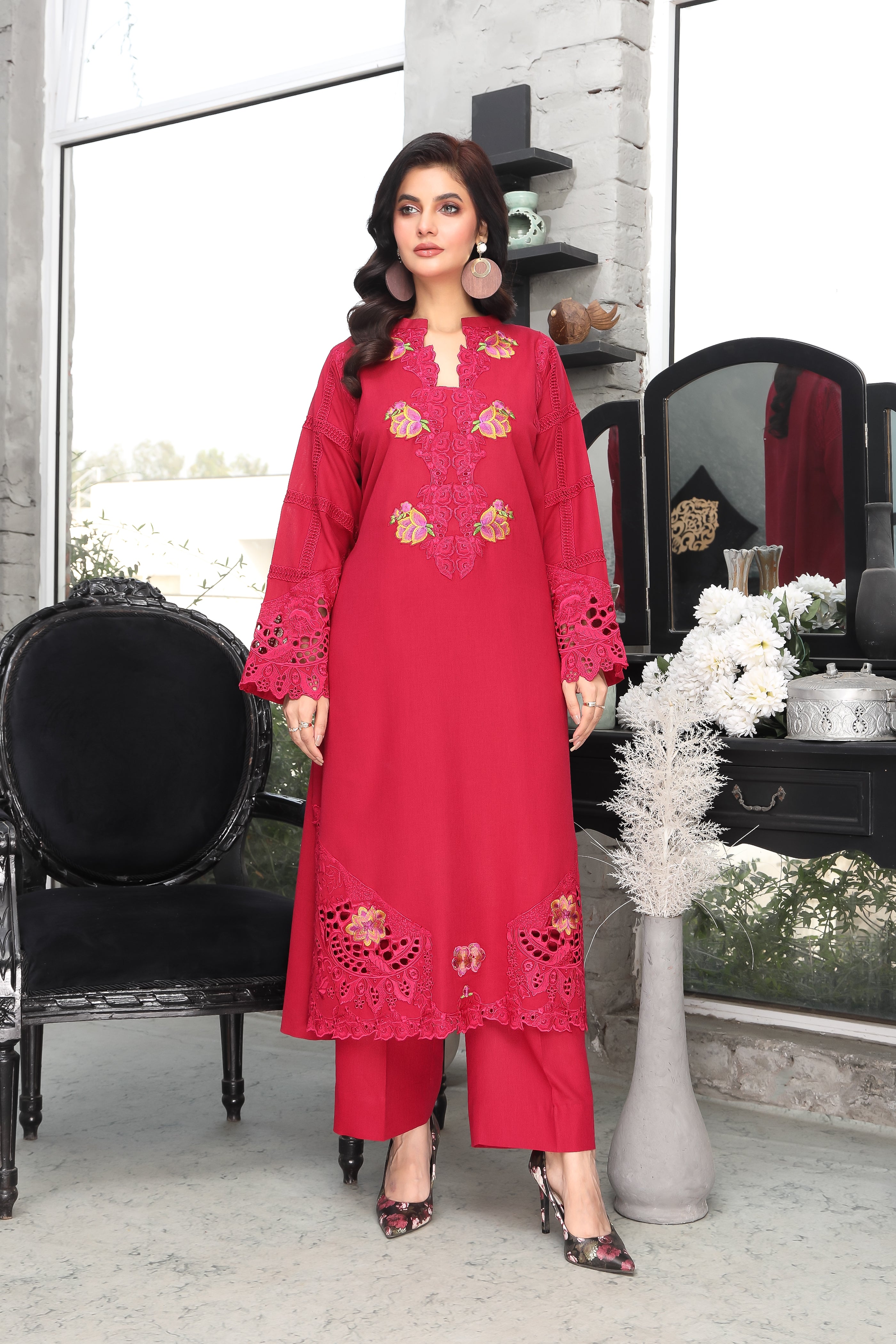 AF 708 | Graceful Embroidered Karandi Suit with Culottes