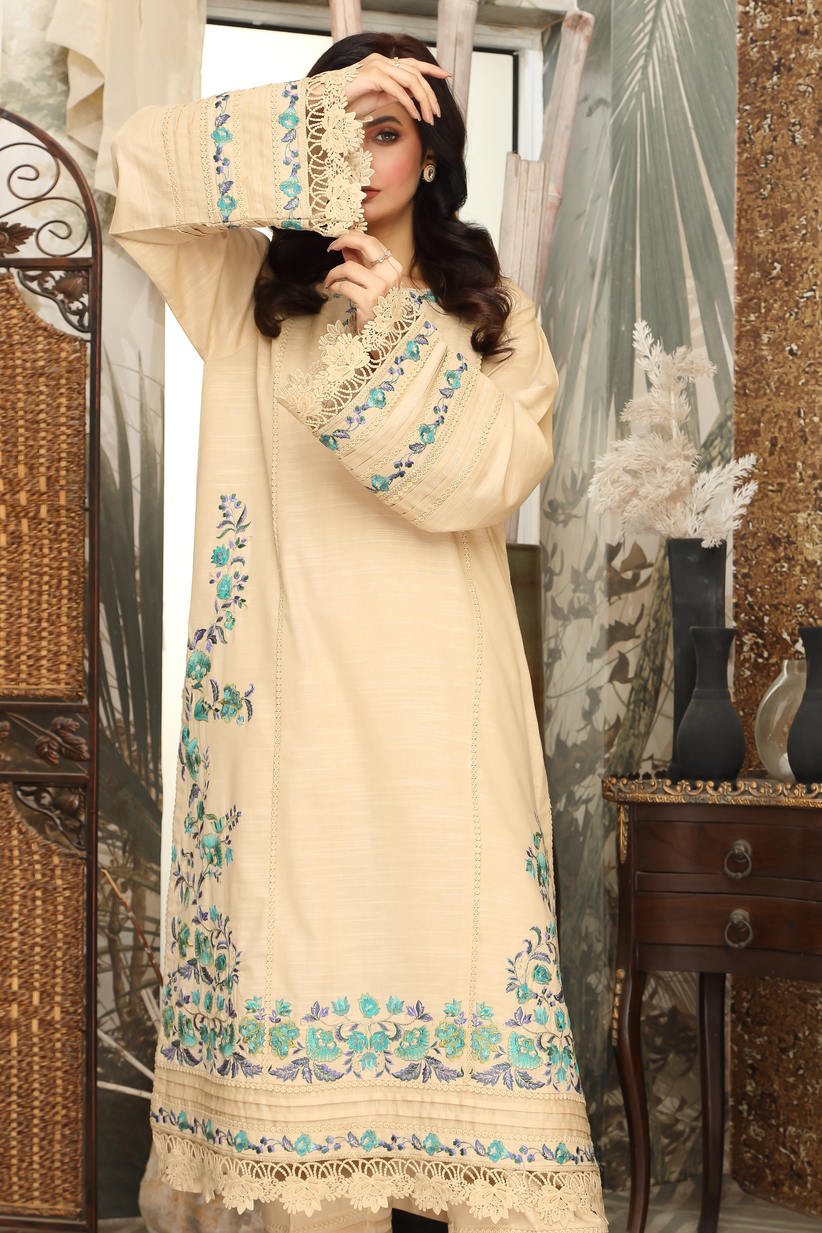 AF 702 | Elegant Embroidered Khaddar 2-Piece Stitched Dress