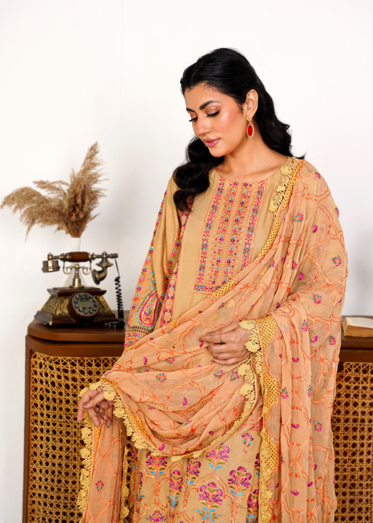 Heavily Embroidered Elegant Karandi Outfit 3PC