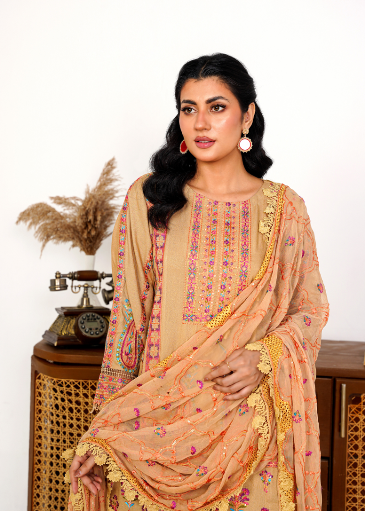 Heavily Embroidered Elegant Karandi Outfit 3PC