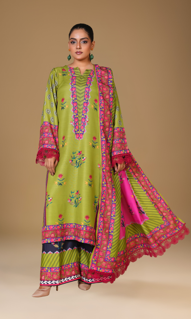 Verdant Bloom – Poly Khaddar 3-Piece Suit