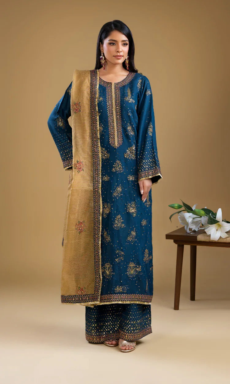 SK004- Navy Luxe Silk Ensemble