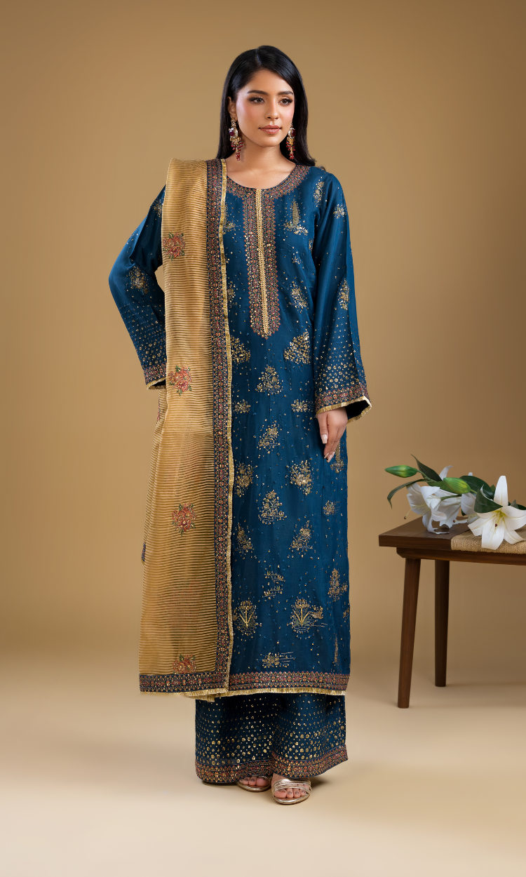 SK004- Navy Luxe Silk Ensemble
