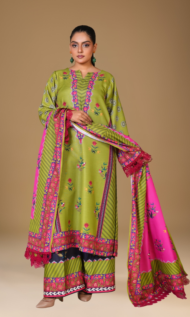 Verdant Bloom – Poly Khaddar 3-Piece Suit