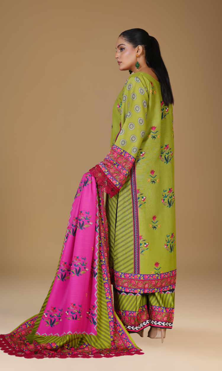 Verdant Bloom – Poly Khaddar 3-Piece Suit