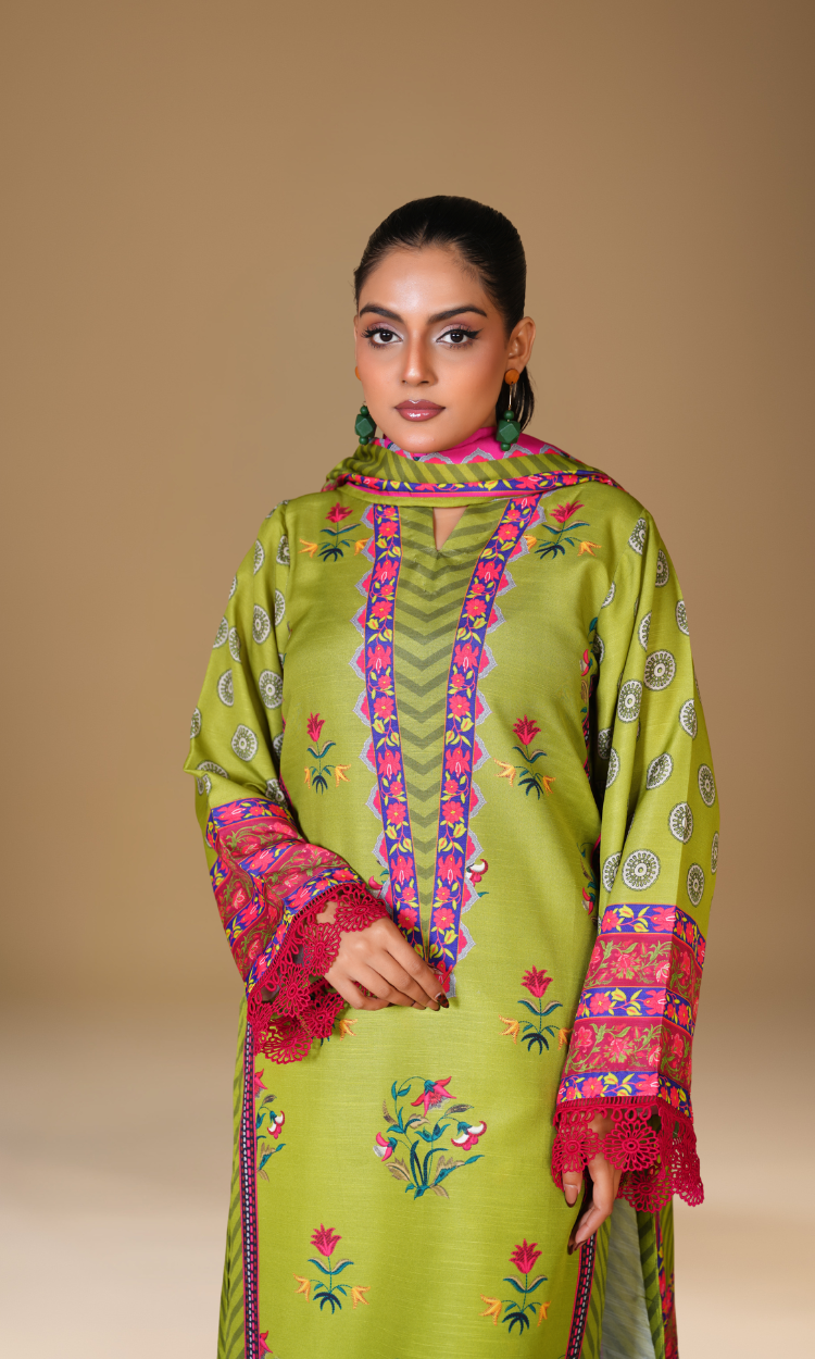 Verdant Bloom – Poly Khaddar 3-Piece Suit