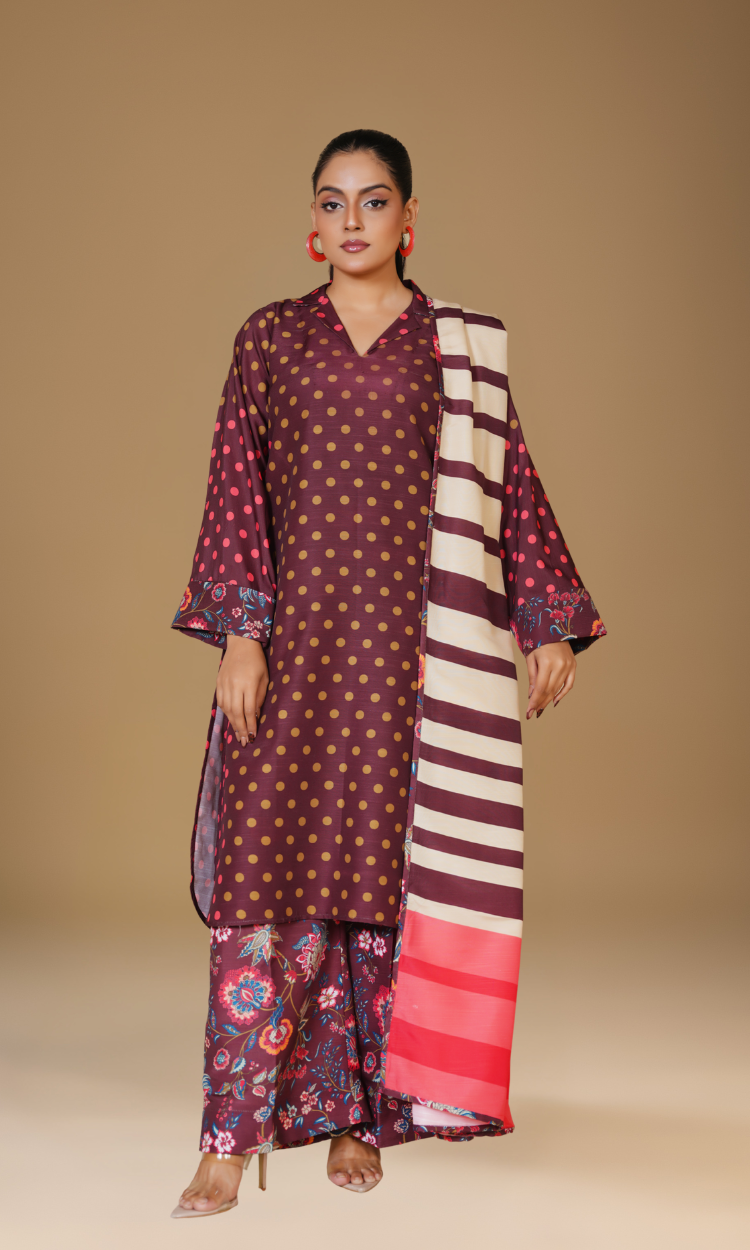 Digital Printed 3-Piece Poly Khaddar Suit