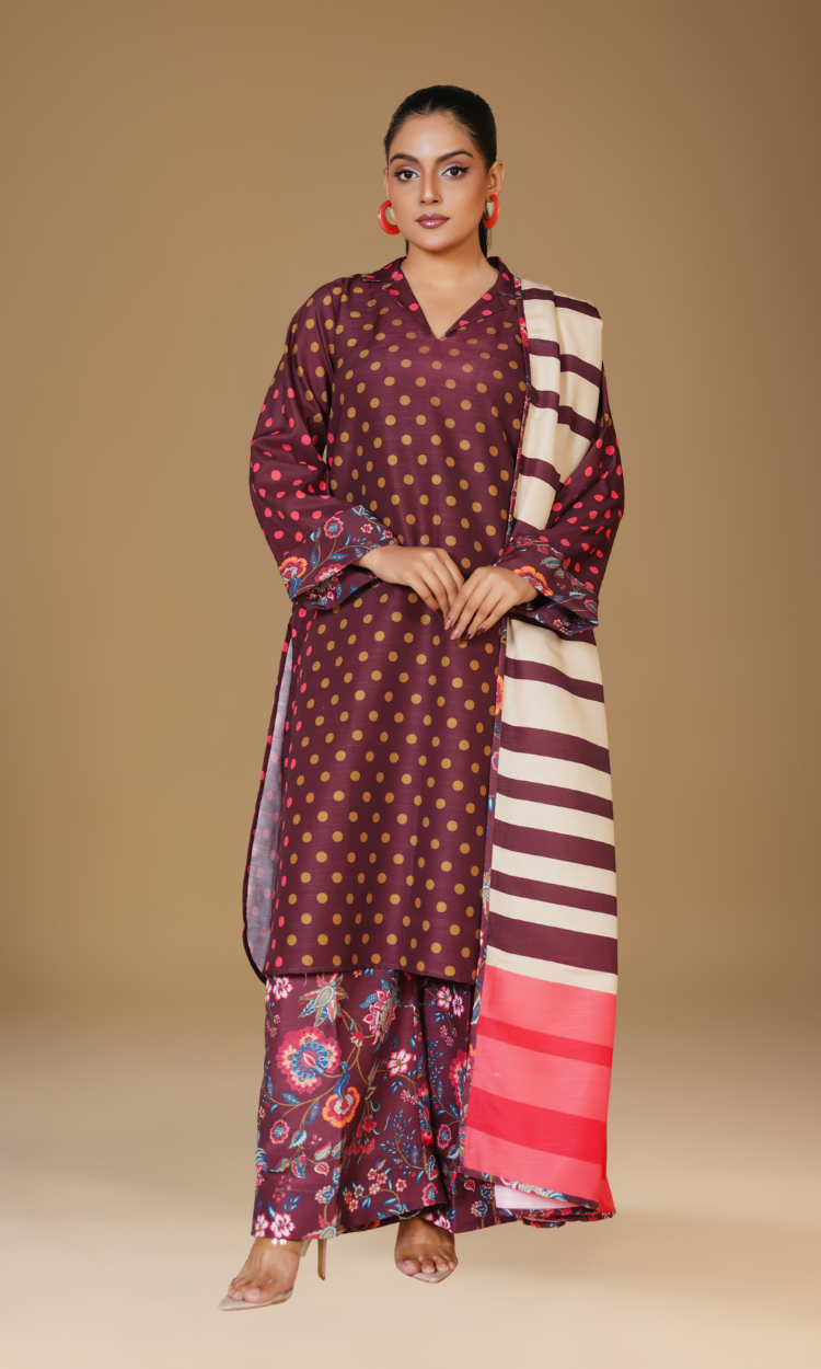 Digital Printed 3-Piece Poly Khaddar Suit