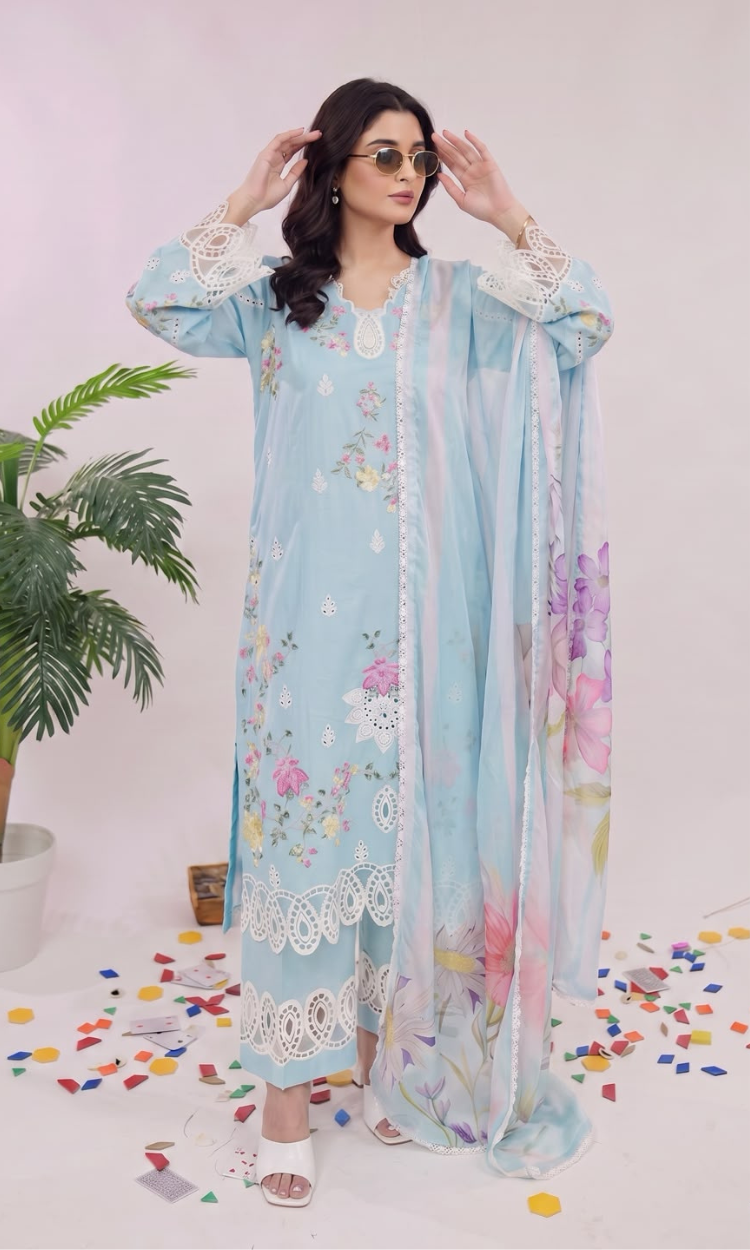Blue Bells -  3 PC Pret Embroidered  Lawn