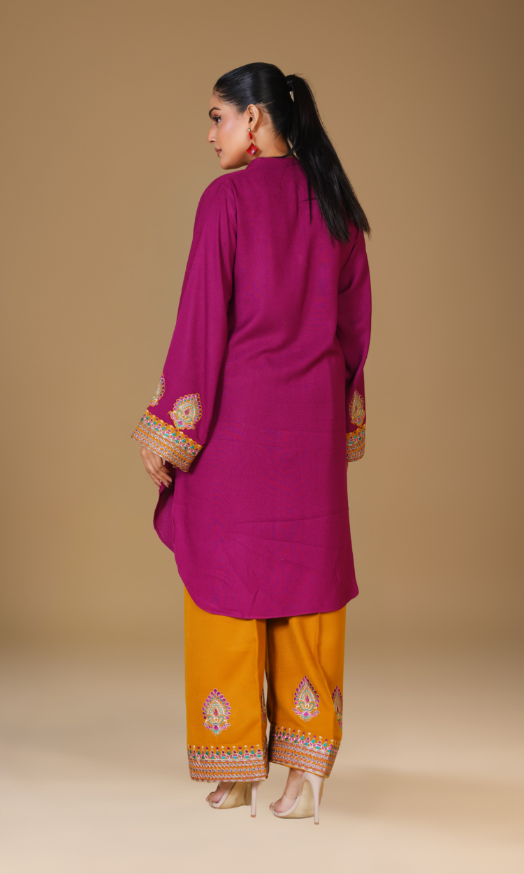 Embroidered Two-Piece Peach Wool Suit