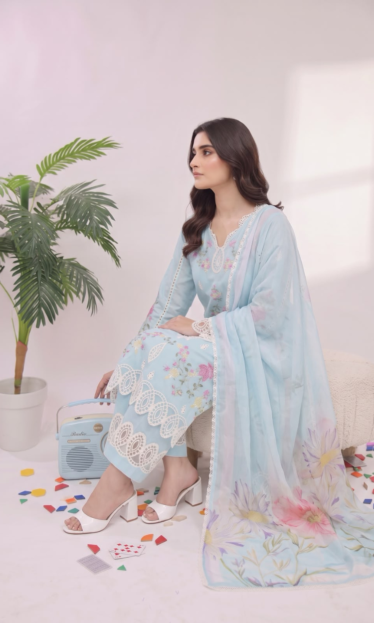 Blue Bells -  3 PC Pret Embroidered  Lawn