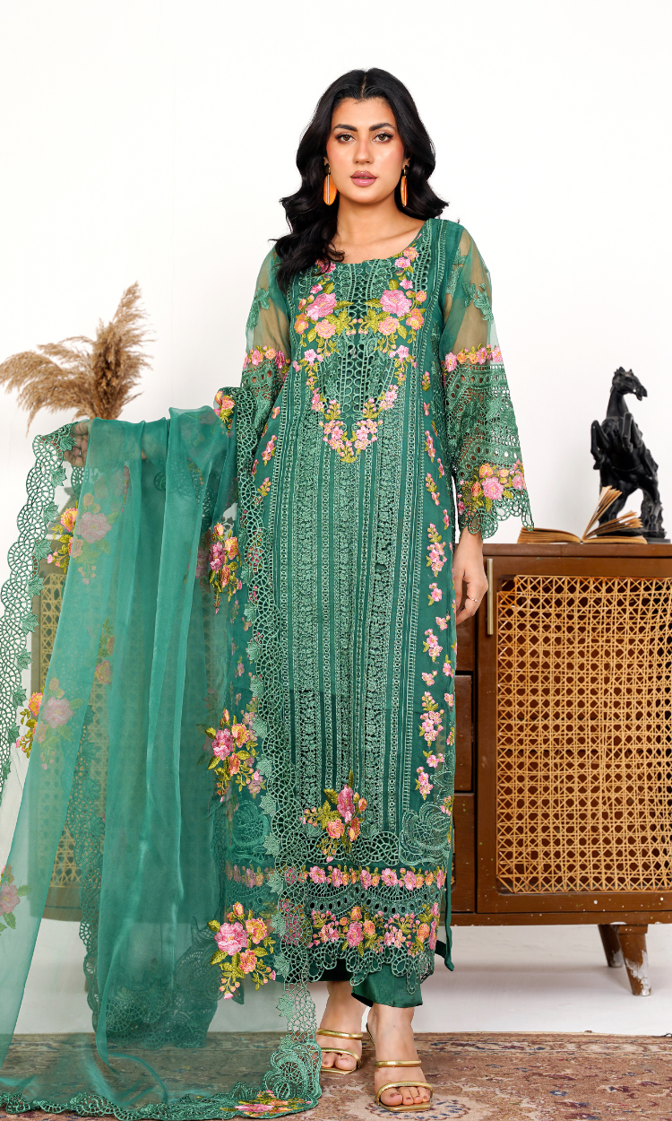 Organza 002-GREEN FORMAL DRESS