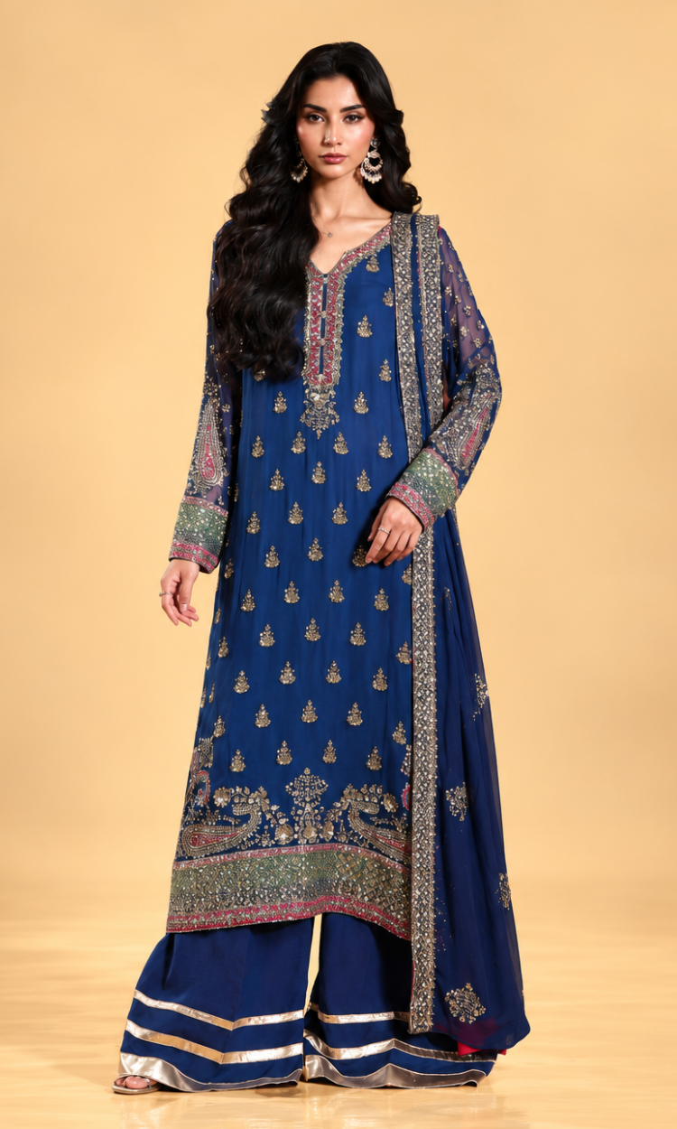 Neelam —  3 PC Luxury Embroidered Pure Bamber Chiffon