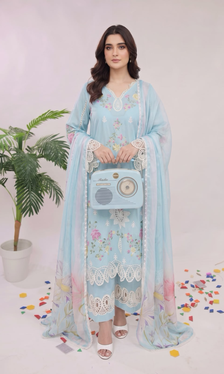 Blue Bells -  3 PC Pret Embroidered  Lawn
