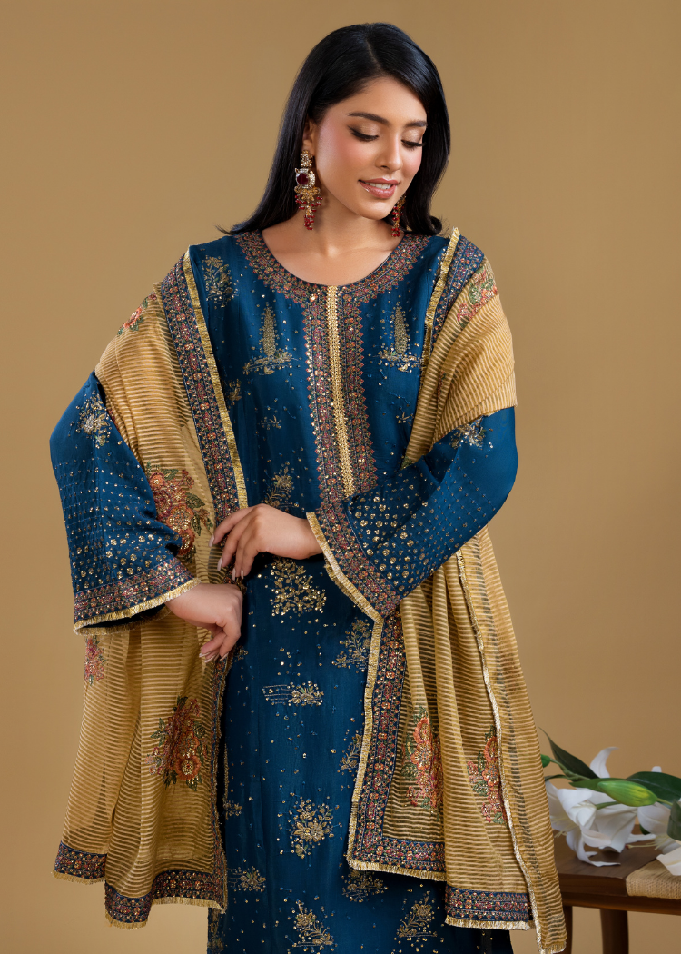 SK004- Navy Luxe Silk Ensemble