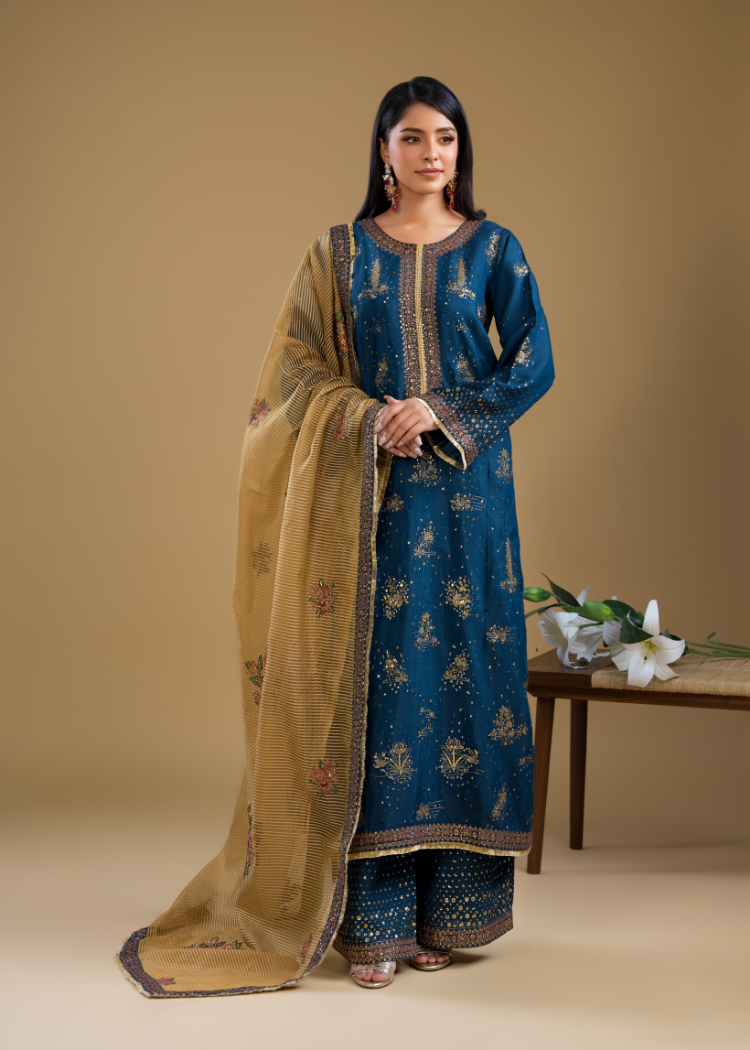 SK004- Navy Luxe Silk Ensemble