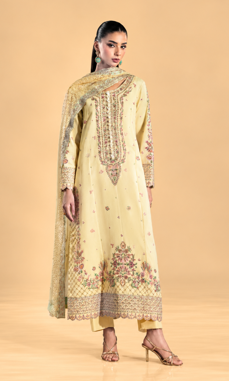 Meena —3 Piece Luxury Embroidered Pure Dull Silk