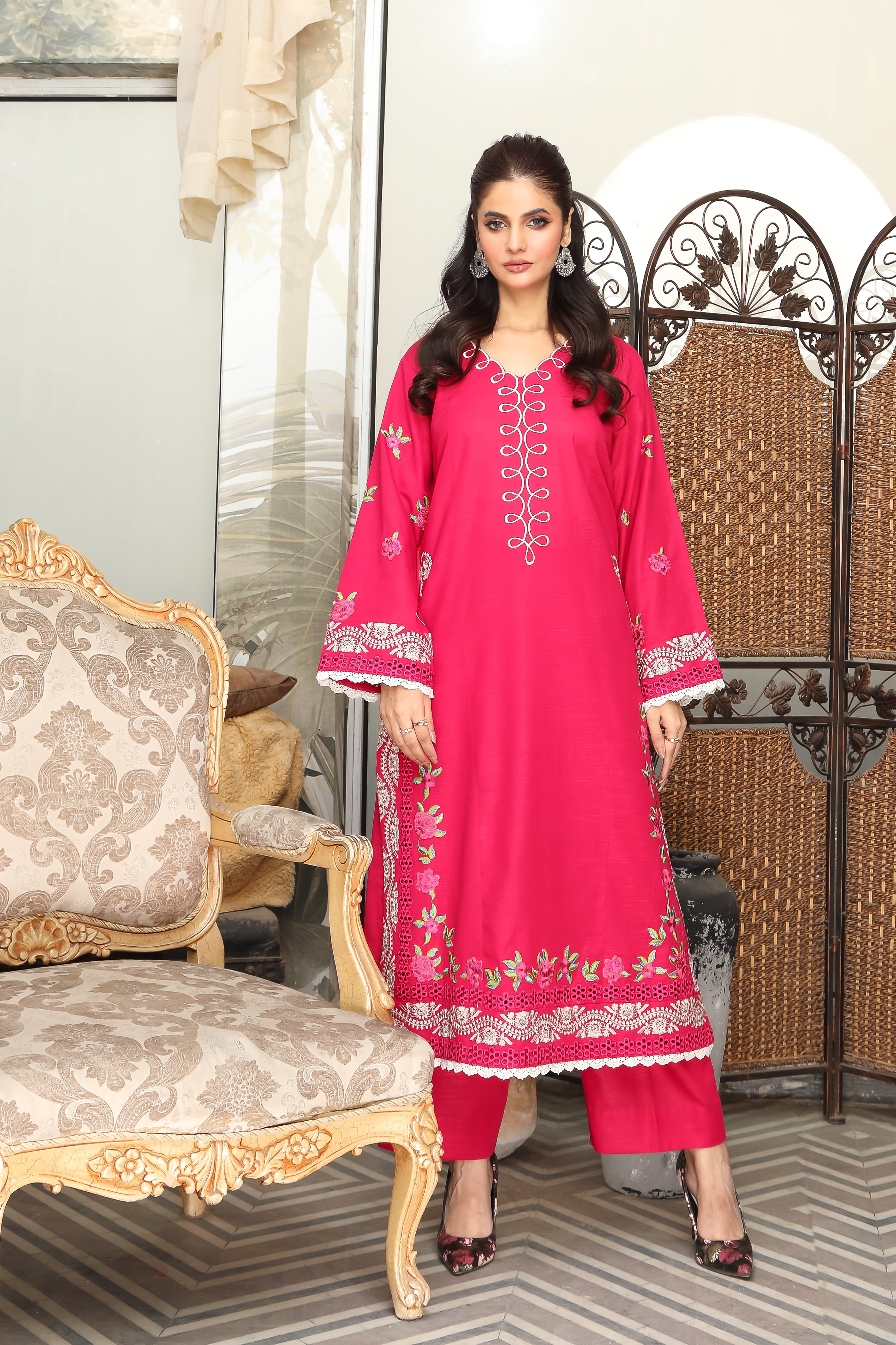 Embroidered Khaddar - Stitched 02 Piece Dress Set