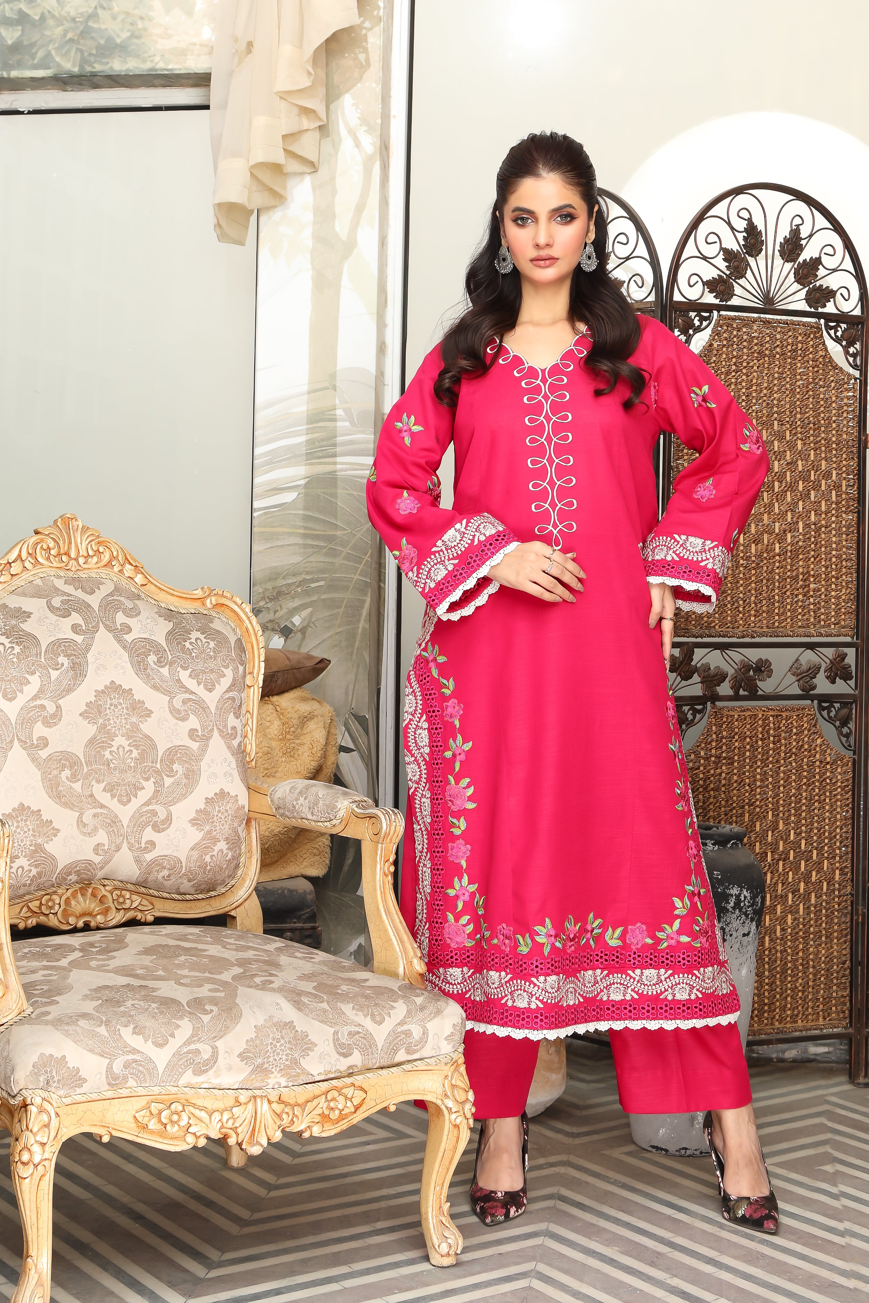 Embroidered Khaddar - Stitched 02 Piece Dress Set