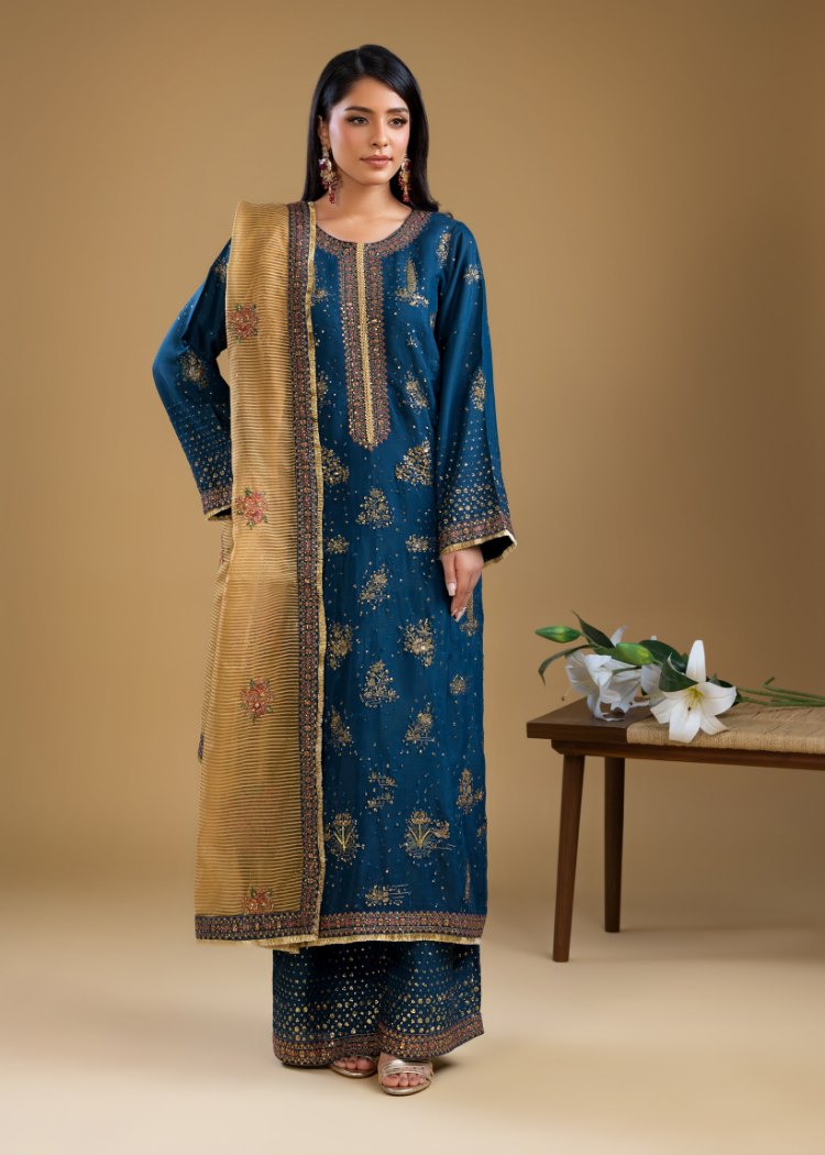 SK004- Navy Luxe Silk Ensemble
