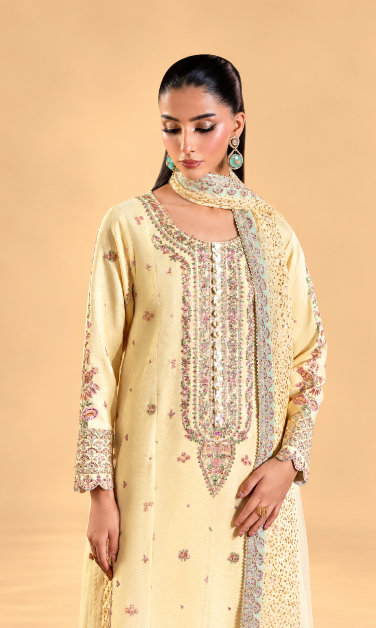Meena —3 Piece Luxury Embroidered Pure Dull Silk