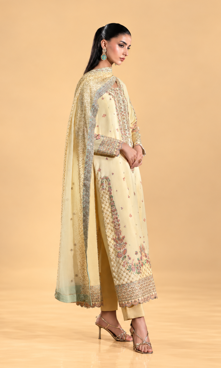 Meena —3 Piece Luxury Embroidered Pure Dull Silk