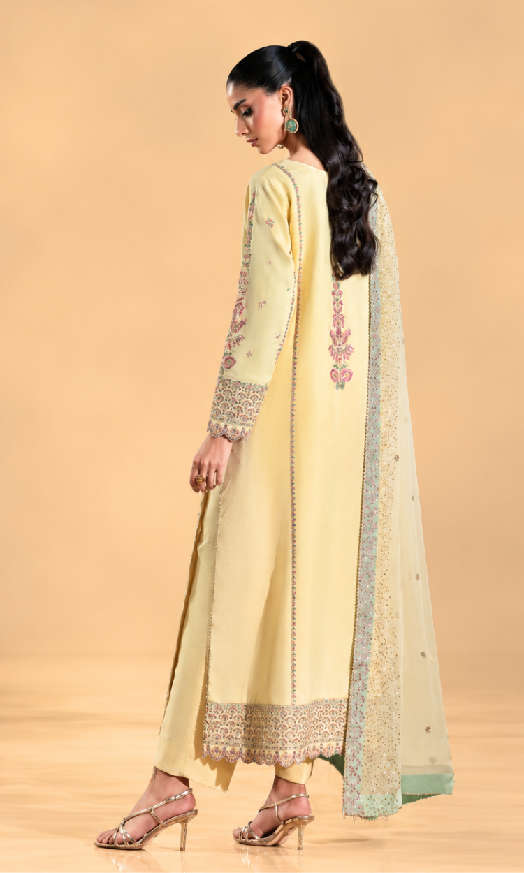 Meena —3 Piece Luxury Embroidered Pure Dull Silk