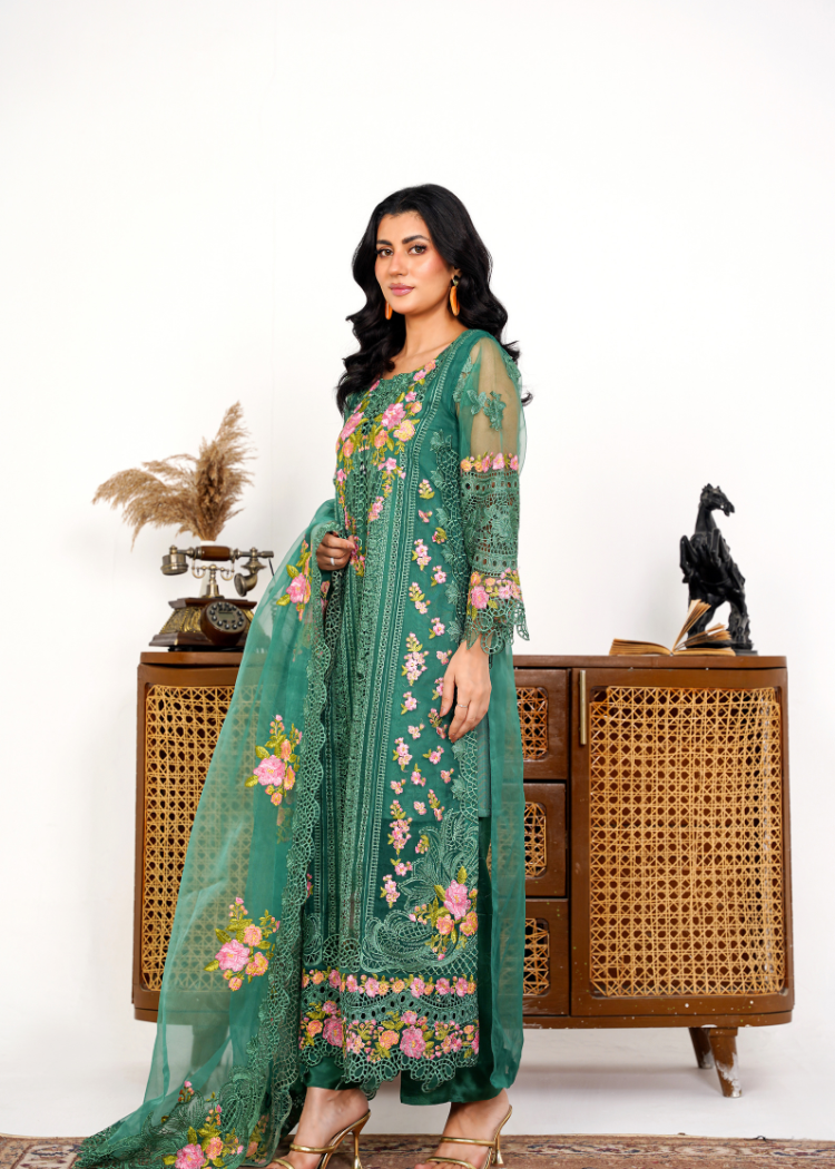 Organza 002-GREEN FORMAL DRESS