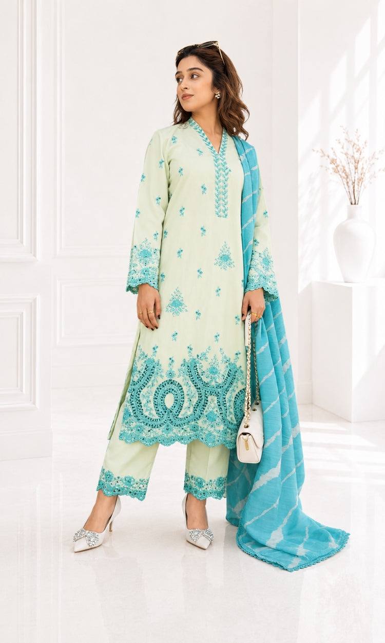 Mint Margarita -  3PC Pret Embroidered Lawn