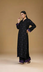 Black Embroidered Irish Cotton Linen Two-Piece