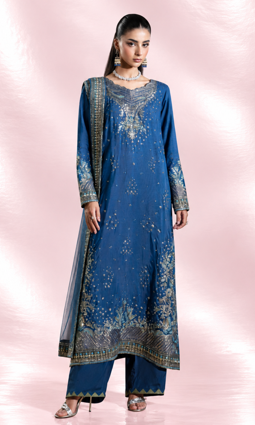 Sassi — 3 Piece Luxury Embroidered Pure Dull Silk