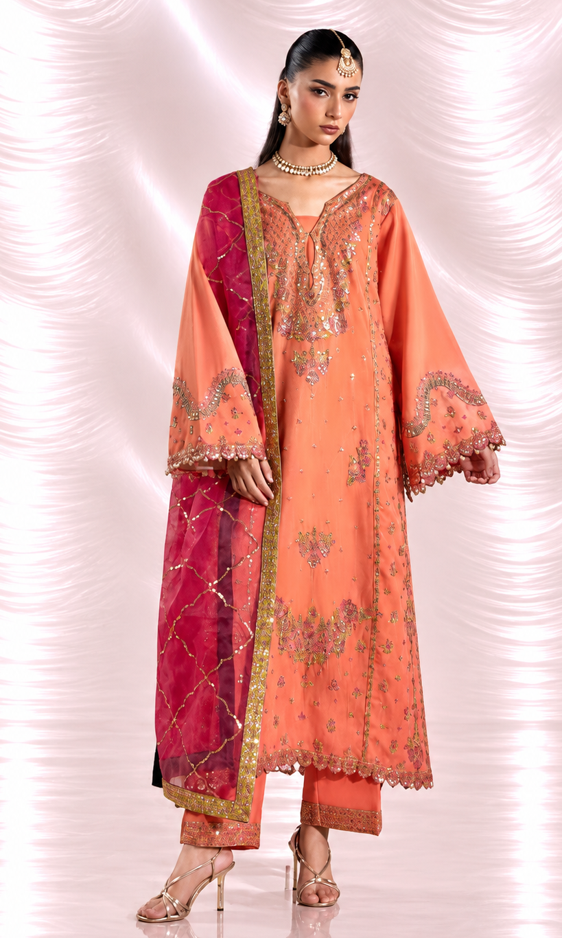 Shah Bano — 3 Piece Luxury Embroidered Pure Dull Silk
