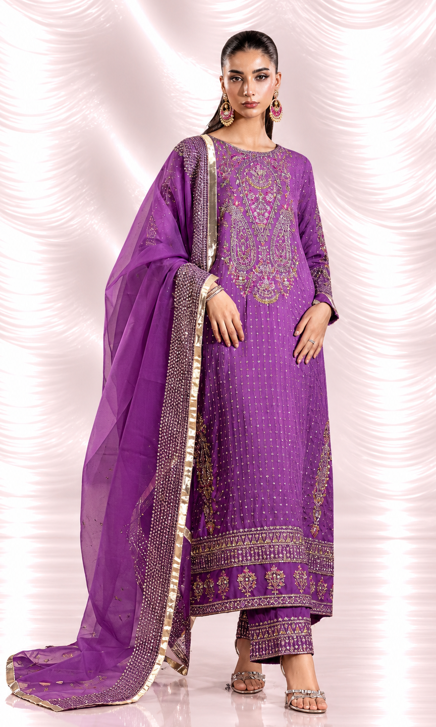 Noor Jahan — 3 Piece Luxury Embroidered Pure Dull Silk