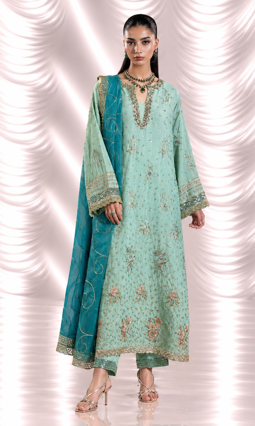 Sara — 3 Piece Luxury Embroidered Pure Dull Silk