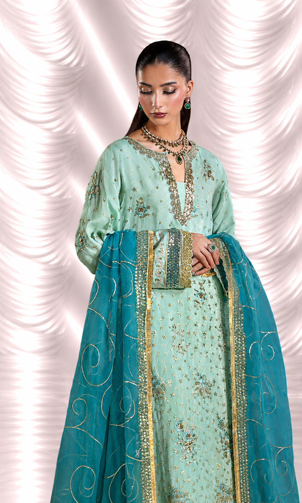 Sara — 3 Piece Luxury Embroidered Pure Dull Silk