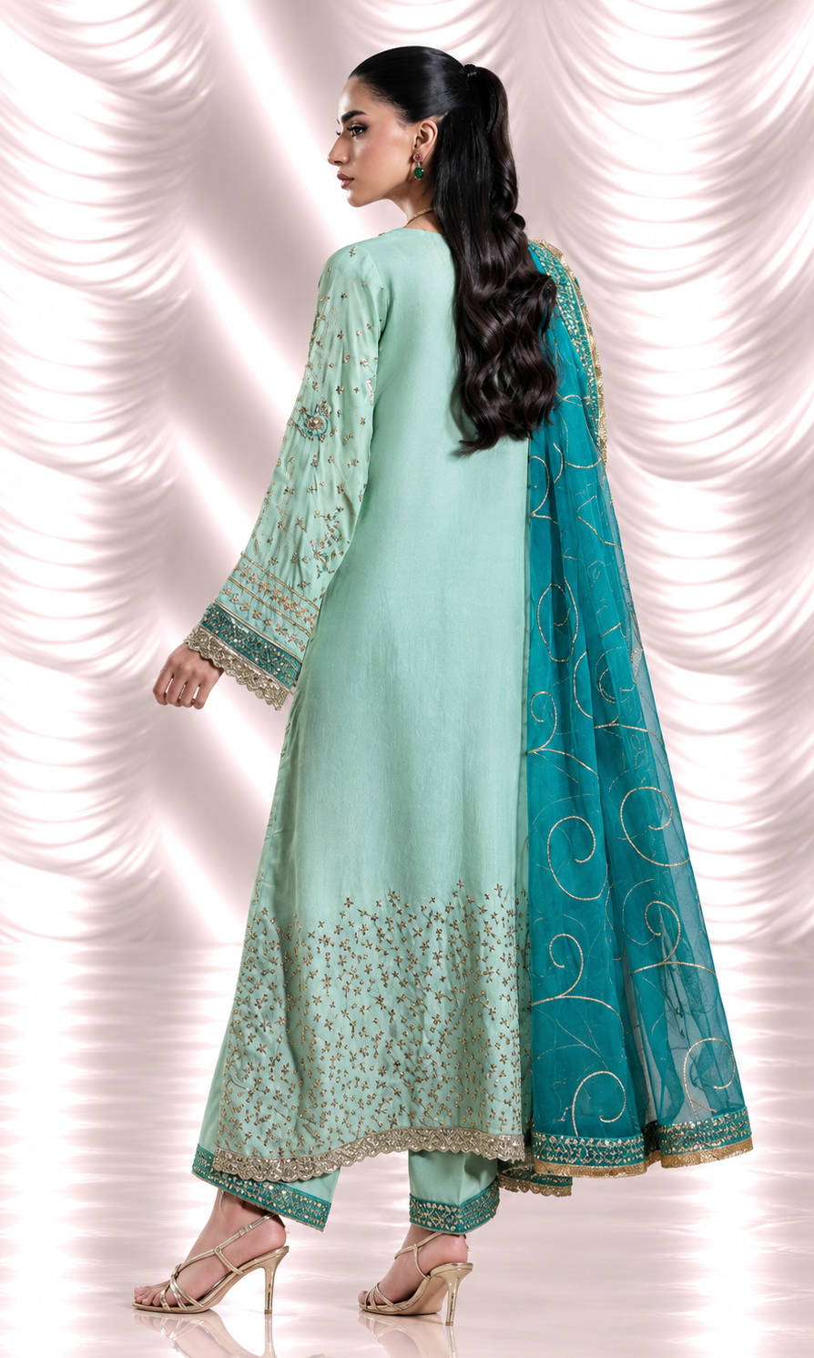 Sara — 3 Piece Luxury Embroidered Pure Dull Silk