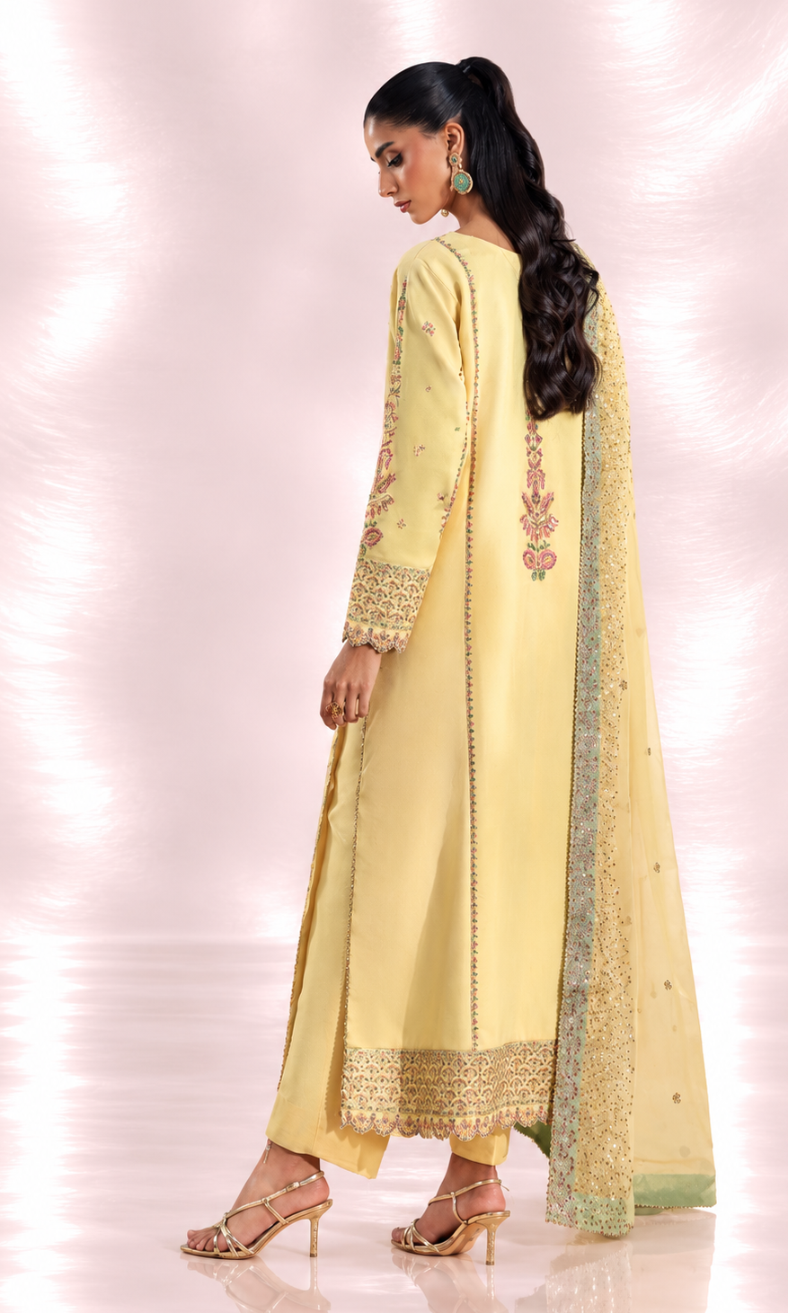 Meena —3 Piece Luxury Embroidered Pure Dull Silk