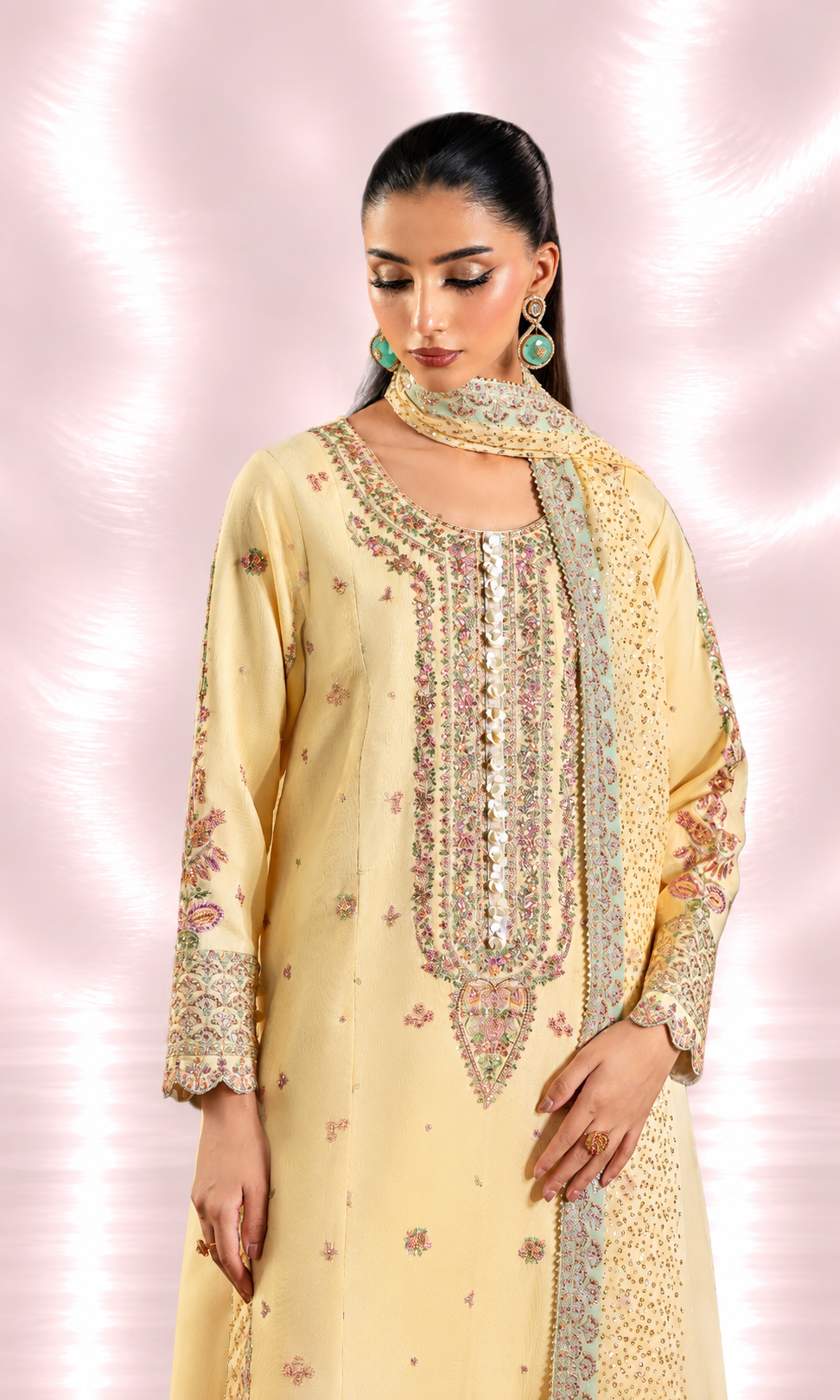 Meena —3 Piece Luxury Embroidered Pure Dull Silk