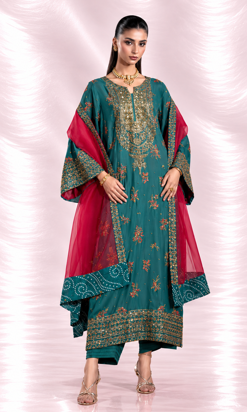 Ambarsariya — 3 Piece Luxury Embroidered Pure Dull Silk