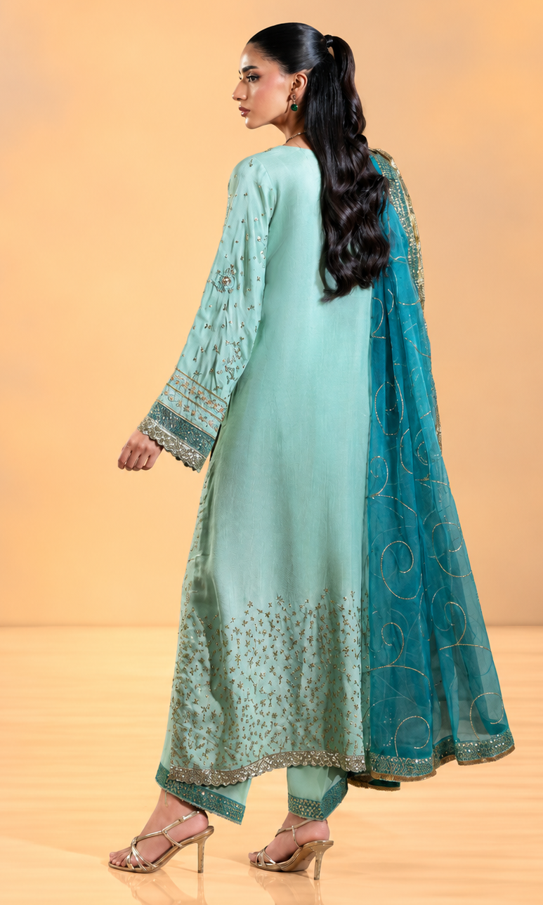 Sara — 3 Piece Luxury Embroidered Pure Dull Silk