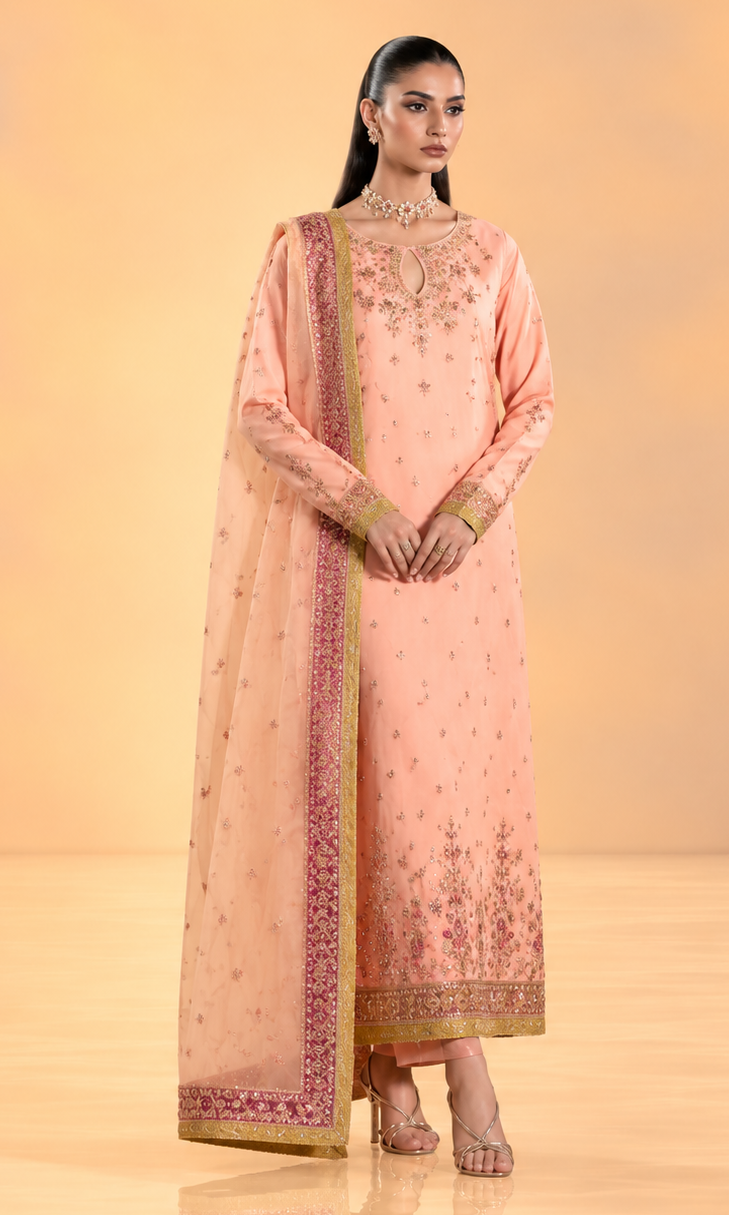 Amraao Jan —3 Piece Luxury Embroidered Pure Dull Silk