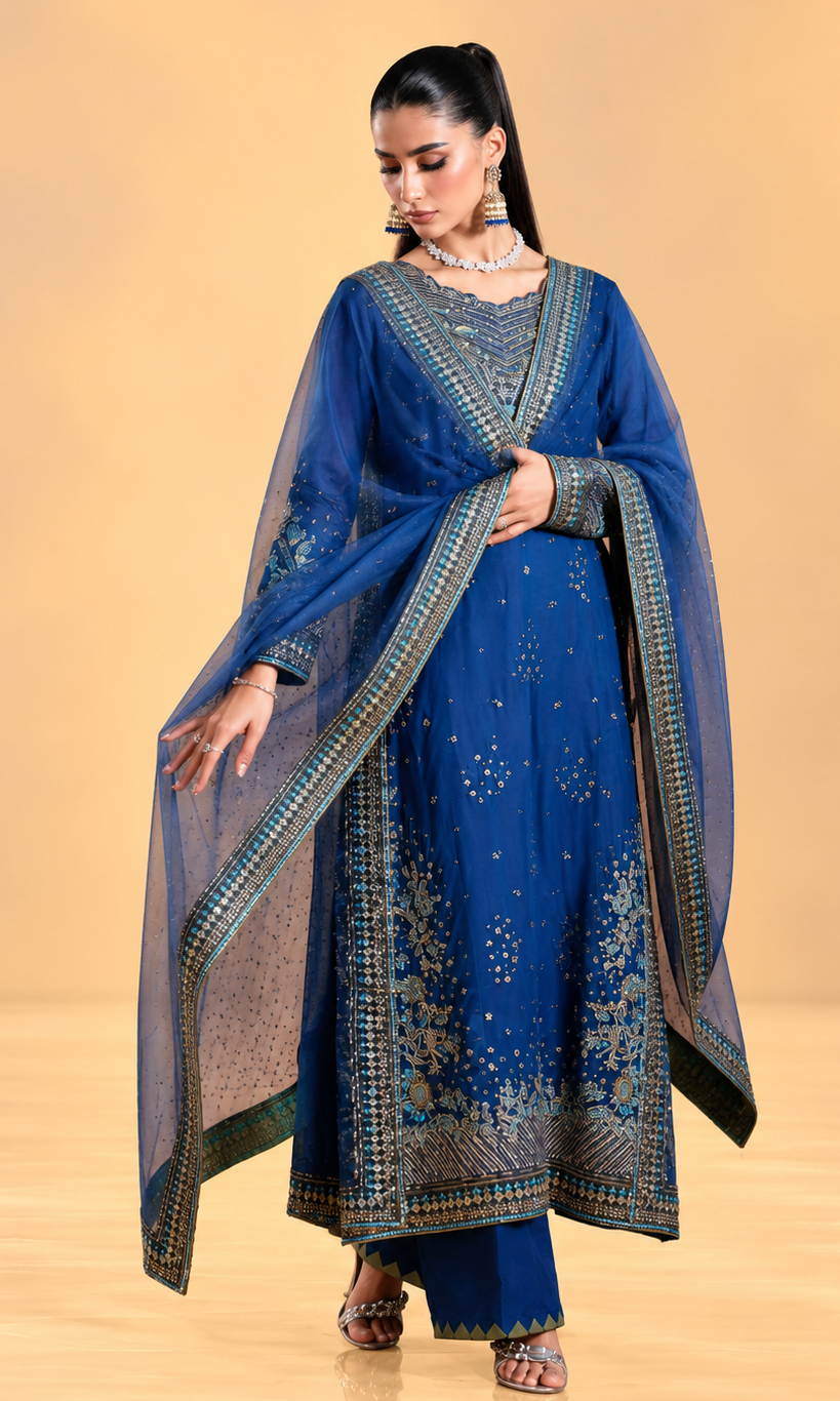 Sassi — 3 Piece Luxury Embroidered Pure Dull Silk