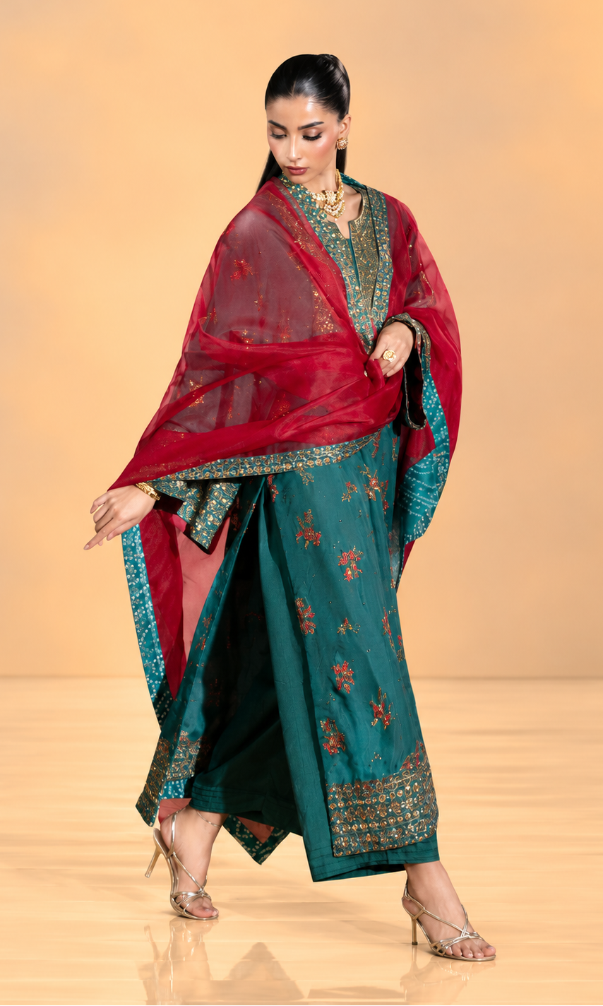 Ambarsariya — 3 Piece Luxury Embroidered Pure Dull Silk
