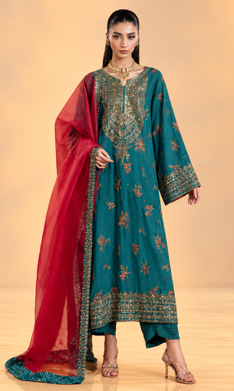 Ambarsariya — 3 Piece Luxury Embroidered Pure Dull Silk
